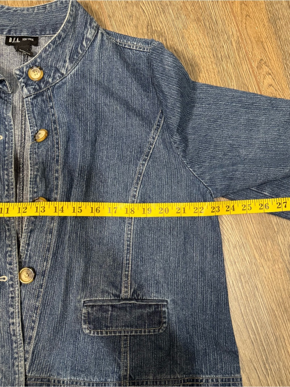 Women's Blue Denim Button-Front Minimalist Mandarin Chic XL Barrel Jacket - Picture 7 of 9